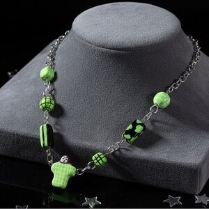 Green and Black Clay Beaded Necklace